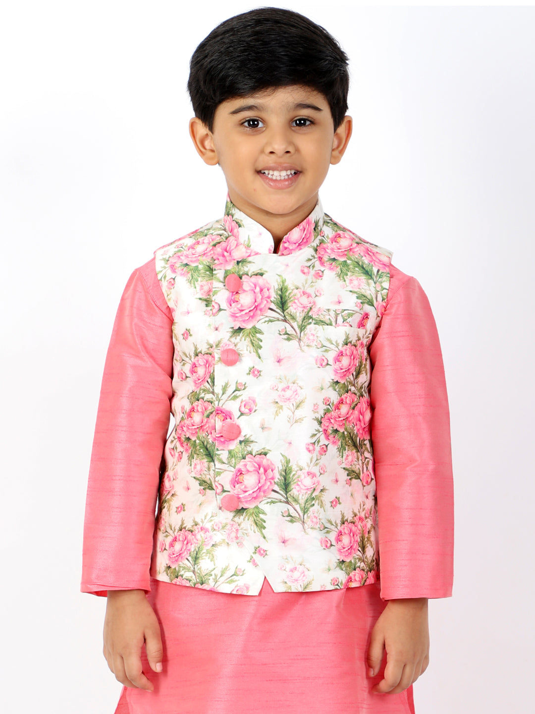 Boy's Multicolor Base Pink Nehru Jacket - Vastramay Boys