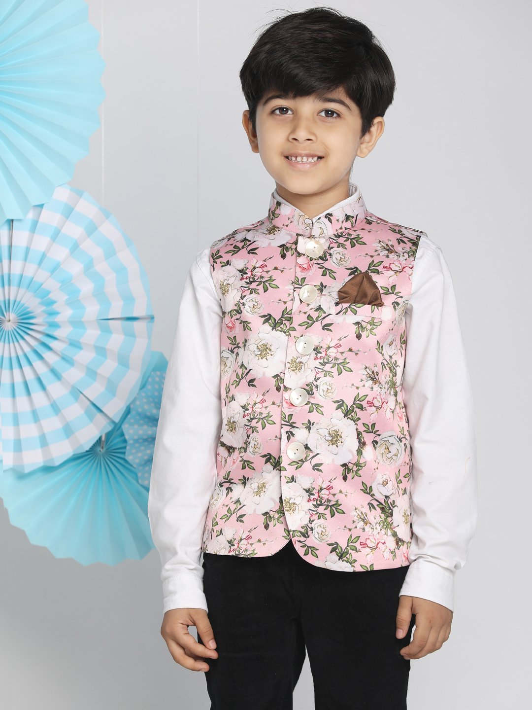 Multi-Color Floral Printed Nehru Jacket for Boys - Vastramay Boys