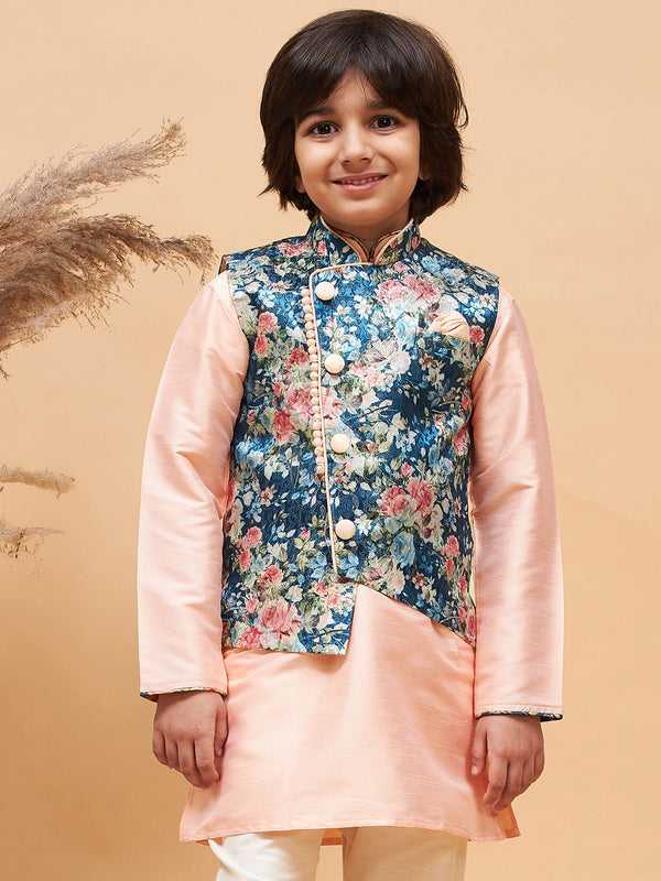 Jashvi Peach Floral Jacquard Jacket