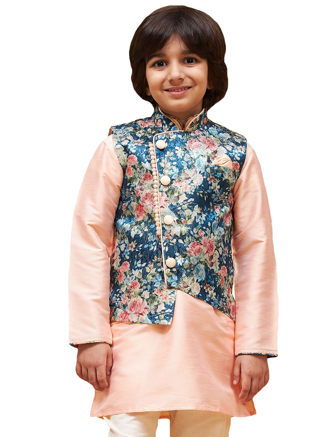 Boy's Multicolor Base Blue Nehru Jacket - Vastramay Boys