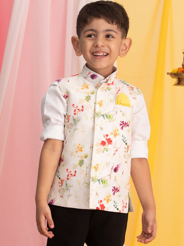 Jashvi Boy's Multicolor Base Cotton Printed Nehru Jacket