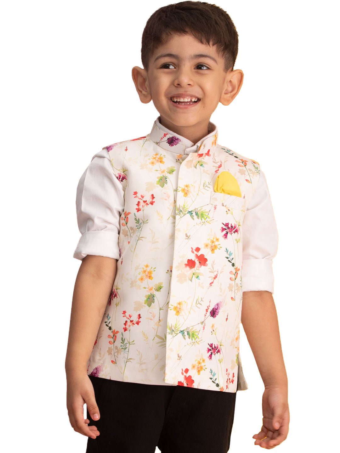 Boy's Multi Color Cream Base Nehru Jacket - Vastramay Boys