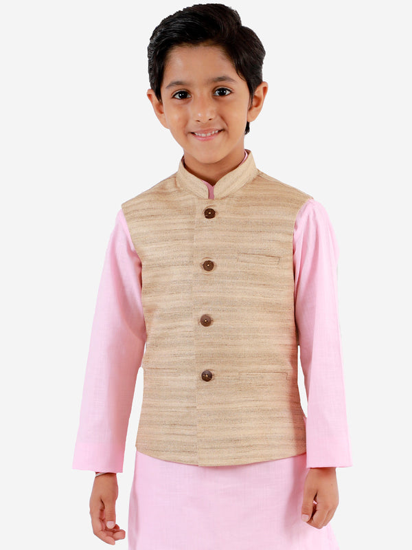 Jashvi Beige Matka Silk Blend Nehru Jacket