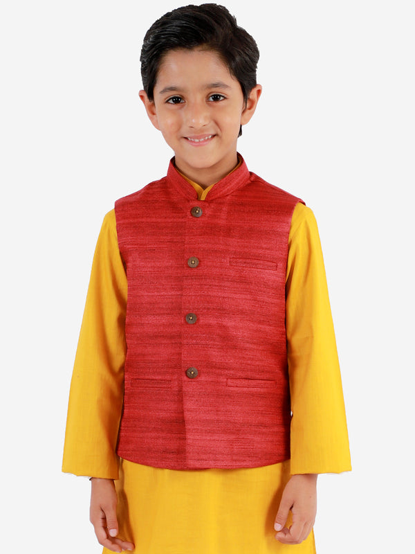 Jashvi Boys Maroon Matka Silk Blend Nehru Jacket