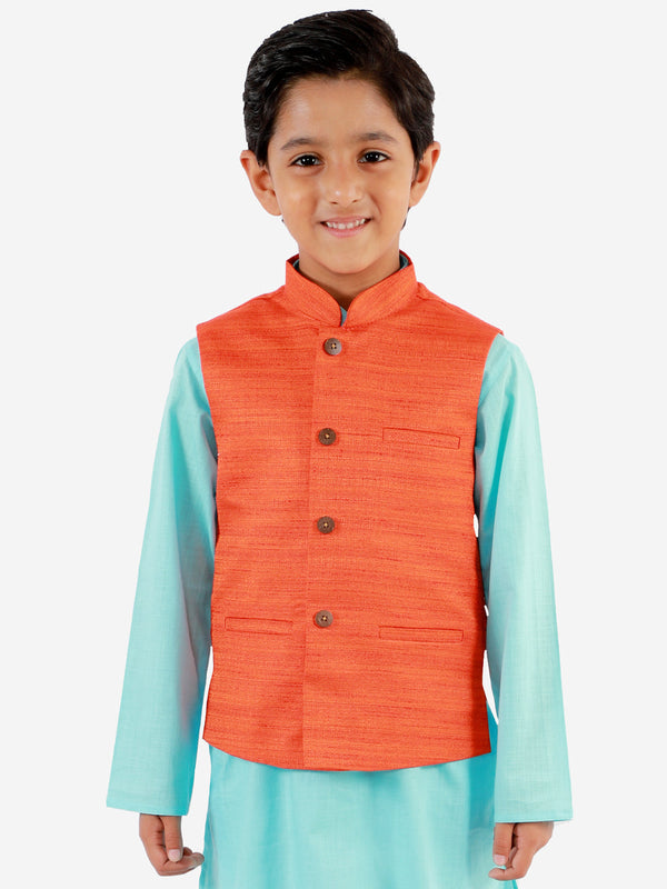 Jashvi Boys Orange Matka Silk Blend Nehru Jacket