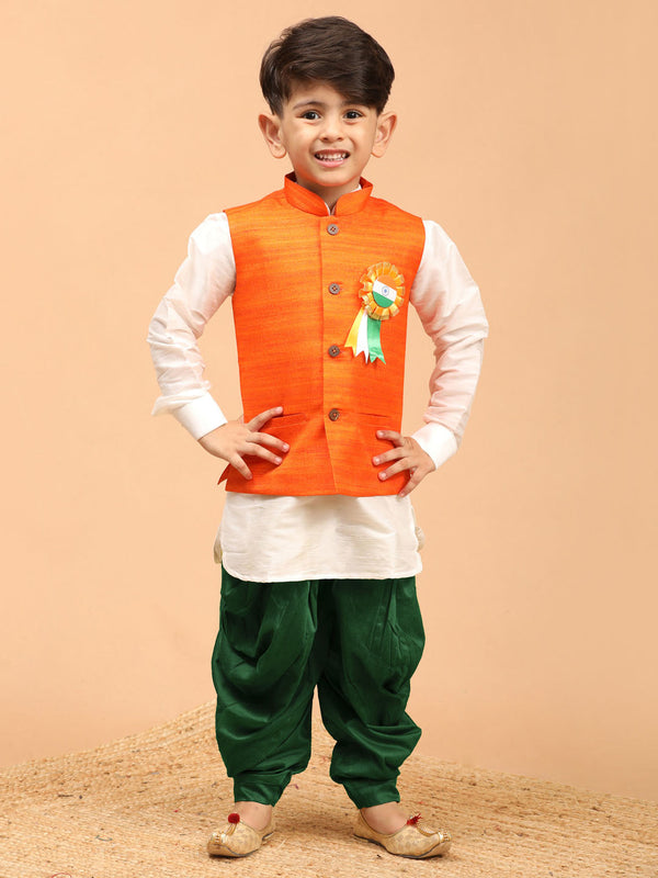 Jashvi Boy's Republic Day Special Jacket Kurta Dhoti set