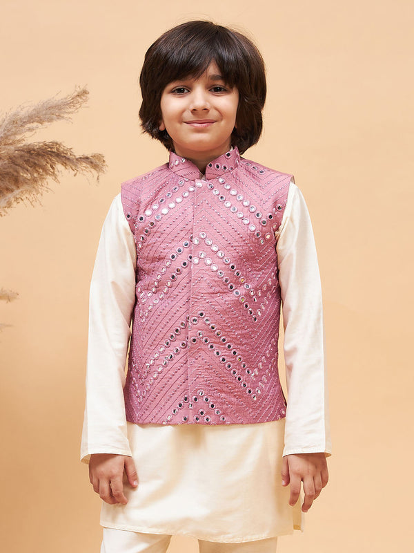 Jashvi Boys' Pink Mirror Work Ethnic Jacket