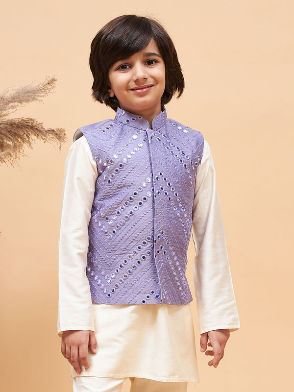 Jashvi Boys' Purple Mirror Work Ethnic Jacket