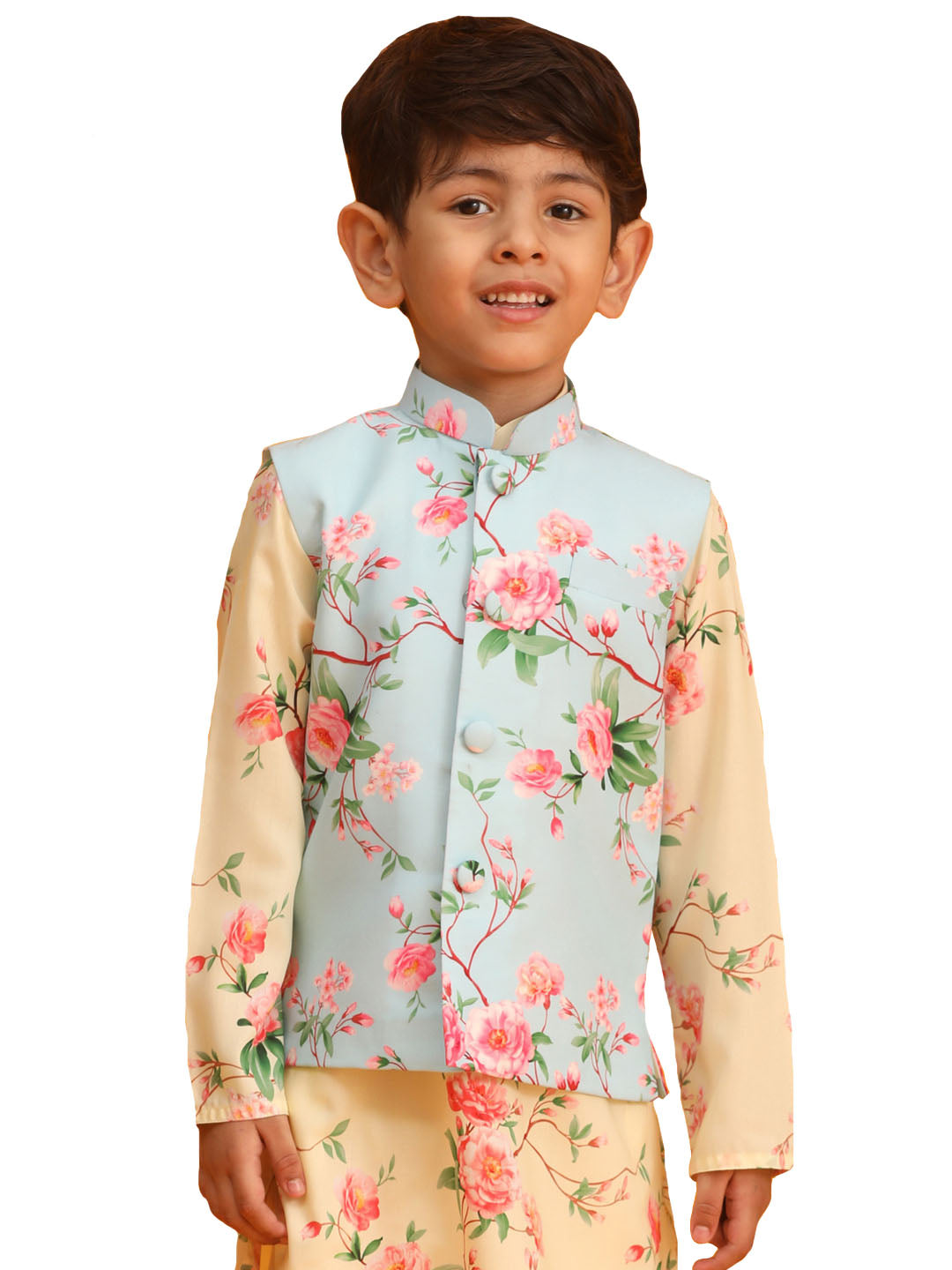 Boy's Multicolor Base Aqua Nehru Jacket - Vastramay Boys