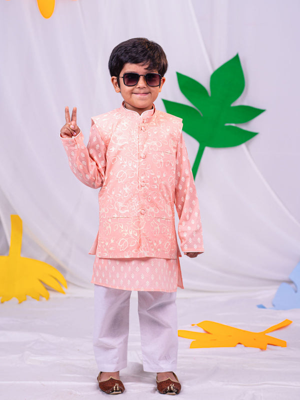 Jashvi Boys' Peach Nehru Jacket