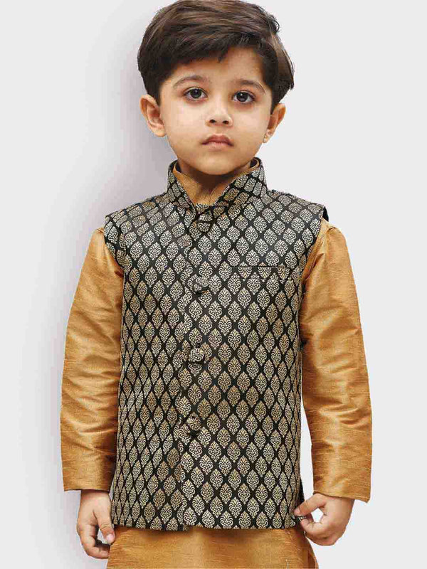 Jashvi Boys' Black Silk Blend Nehru Jackets