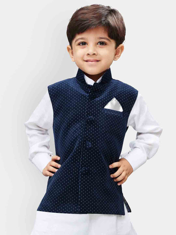 Jashvi Boys' Blue Velvet Nehru Jackets