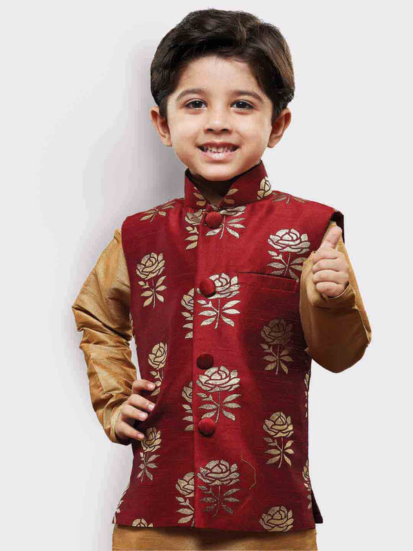 Jashvi Boys' Maroon Silk Blend Nehru Jackets