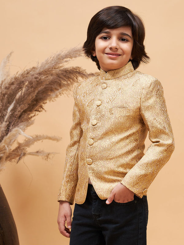 Jashvi Boy's Rose Gold Silk Blend Jodhpuri