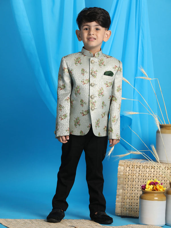 Jashvi Boy's Light Green Woven Design Jodhpuri