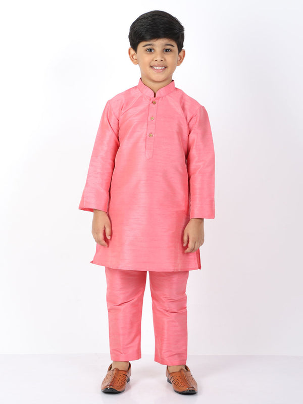 Jashvi Boys Pink Silk Blend Kurta and Pyjama Set