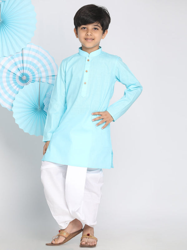 Jashvi Boys Aqua Blue Kurta And Dhoti Set