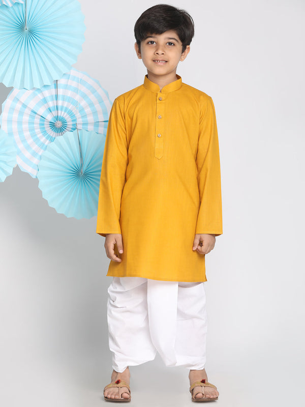 Jashvi Boys Mustard Kurta And Dhoti Set