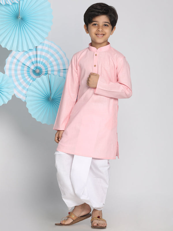 Jashvi Boys Pink Kurta And Dhoti Set