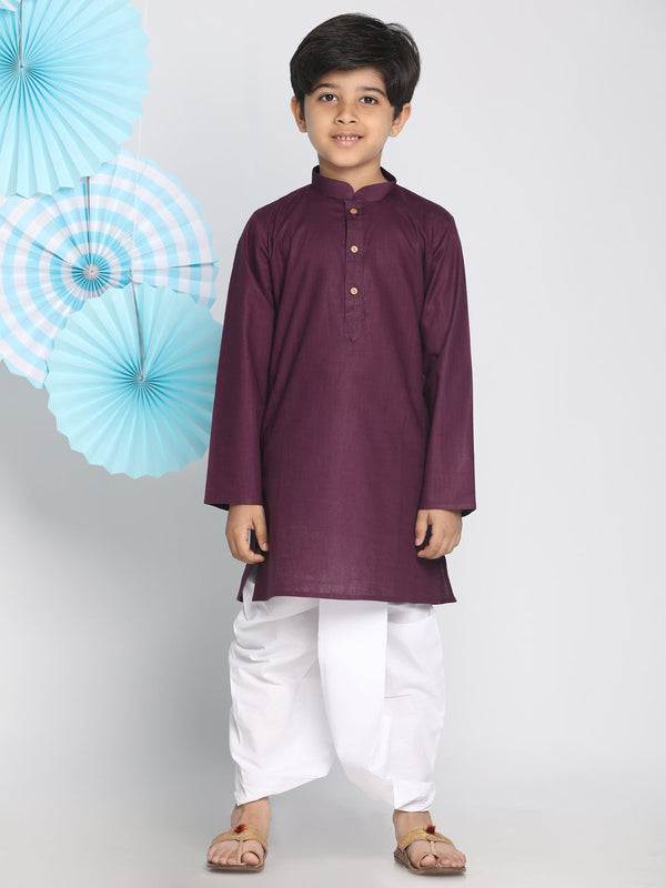 Jashvi Boys Purple Kurta And Dhoti Set