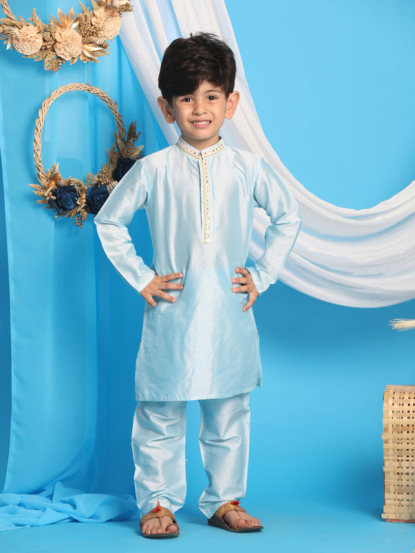 Jashvi Boys' Aqua Blue Viscose Kurta and Pyjama Set