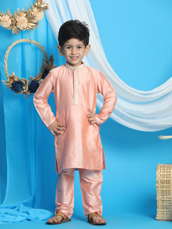 Jashvi Boys' Pink Viscose Kurta and Pyjama Set