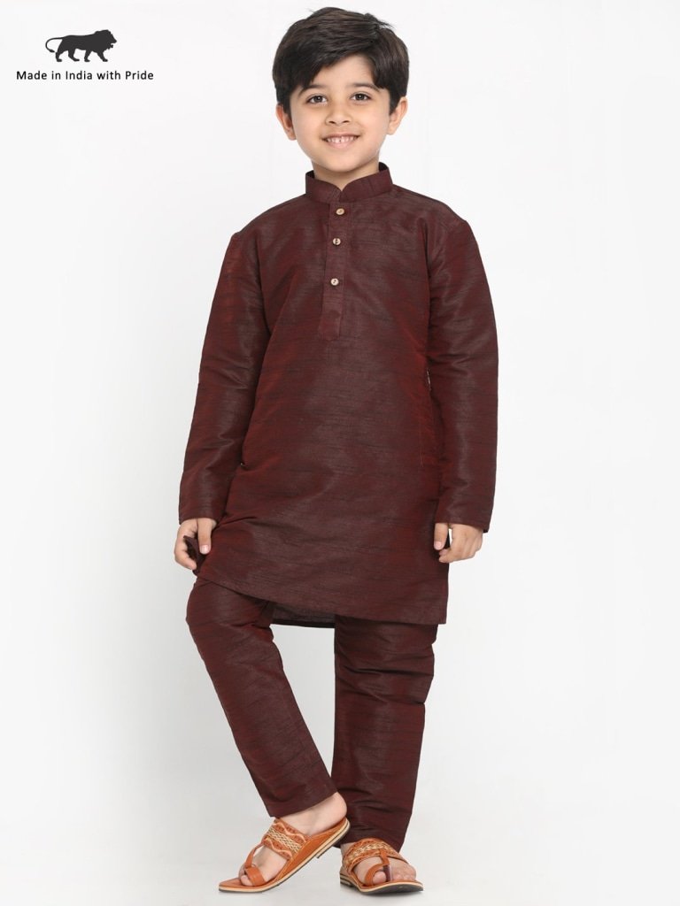 Cotton Silk Blend Kurta Pyjama Set for Boys - Vastramay Boys