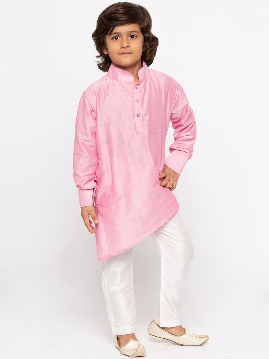 Boys' Pink Cotton Kurta and Pyjama Set