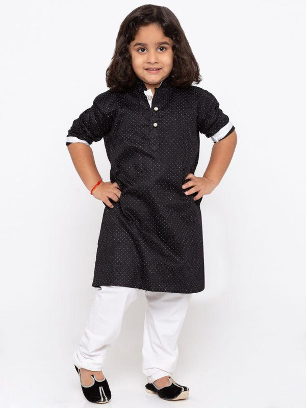 Jashvi Boys' Black Cotton Kurta and Pyjama Set