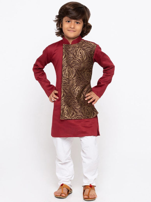 Boys' Maroon Cotton Kurta and Pyjama Set