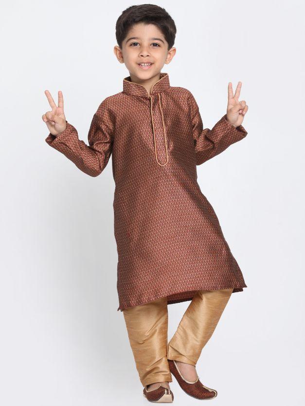 Boys' Maroon Cotton Silk Blend Kurta and Pyjama Set