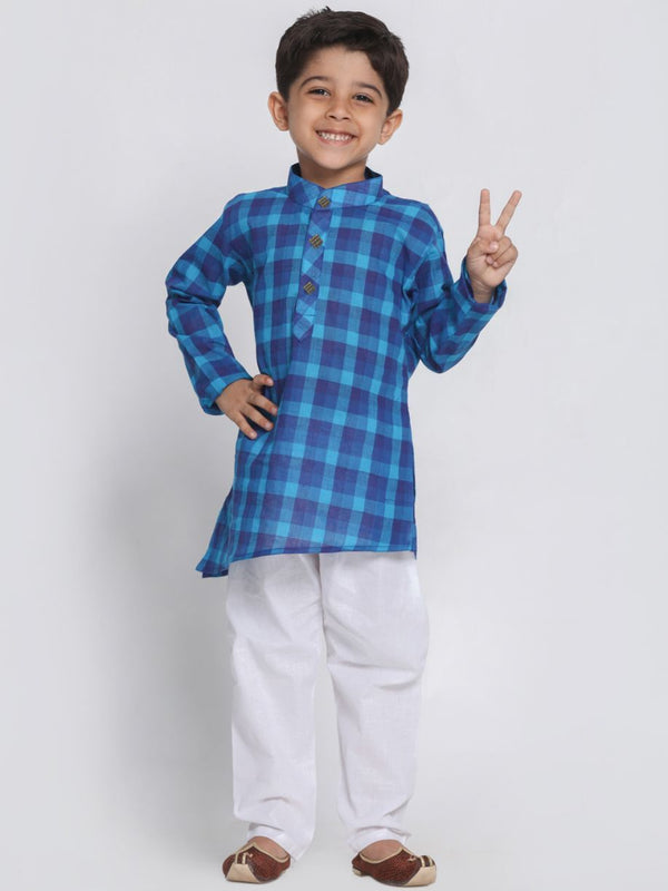 Boys' Blue Cotton Kurta and Pyjama Set