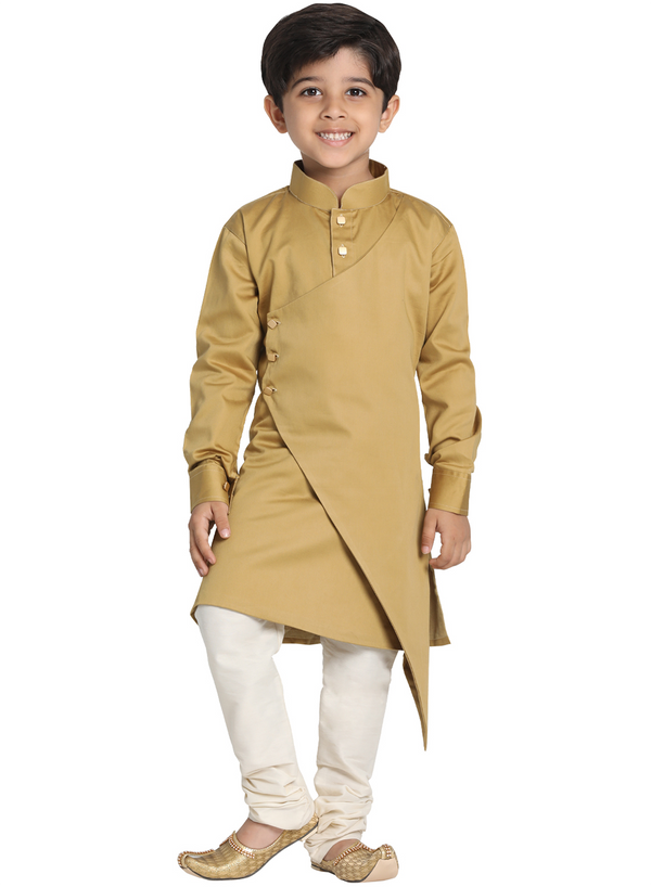 Jashvi Beige Cotton Silk Blend Kurta and Pyjama Set