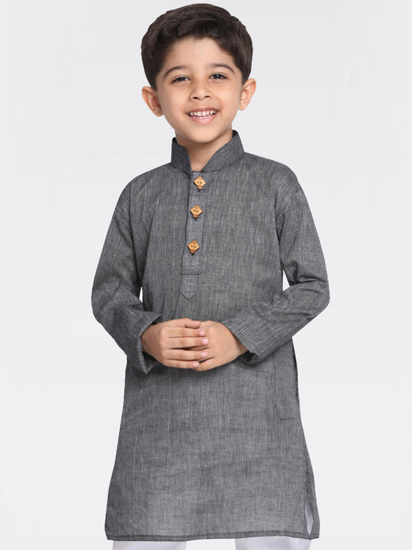 Jashvi Boys Black Handloom Pure Cotton Kurta