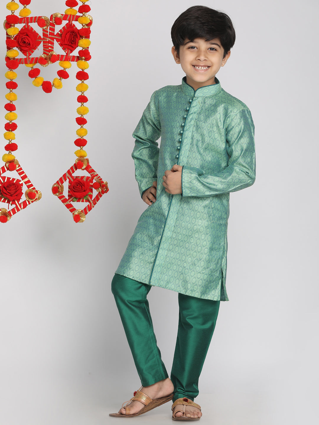 Boy's Green Kurta Pyjama Set - Vastramay Boys