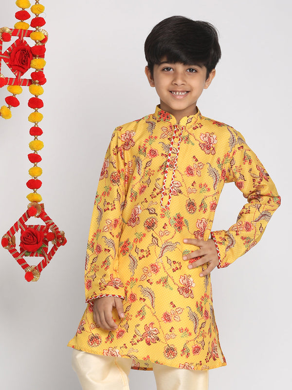 Jashvi Boys' Multicolor-Base-Mustard Kurta