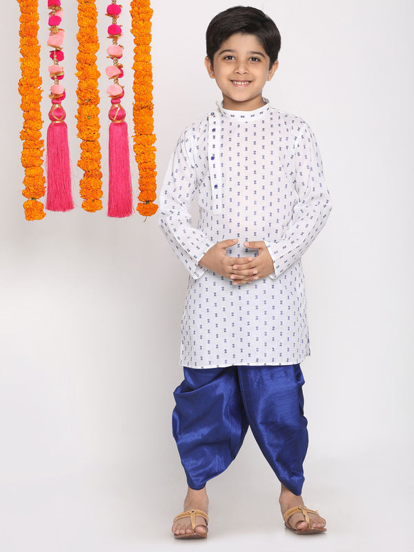 Jashvi Boys' White And Blue Kurta And Dhoti Set