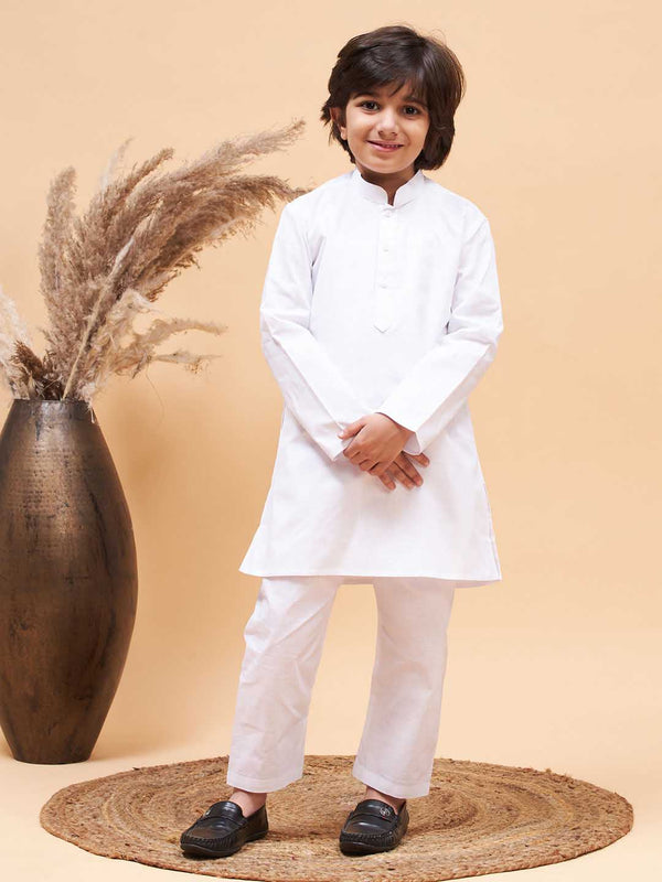 Jashvi Boy's White Kurta and Pyjama Set