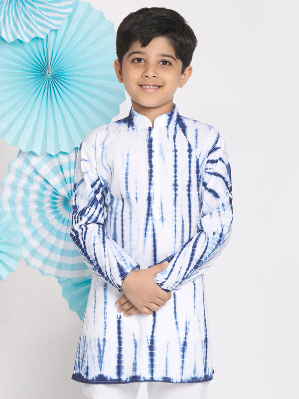 Jashvi Boys' Blue And White Tie- Dye Kurta