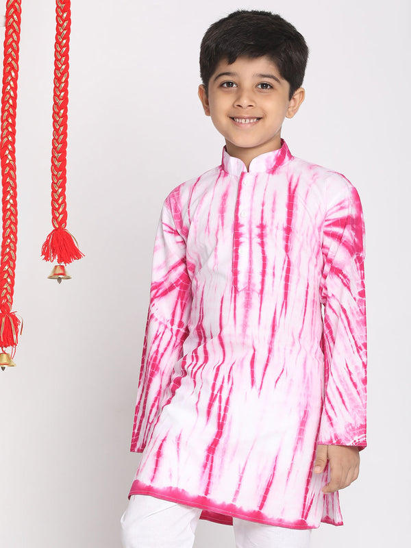 Jashvi Boys' Pink And White Tie- Dye Kurta