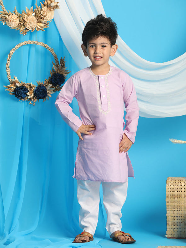 Jashvi Boys' Purple Kurta And White Pyjama Set