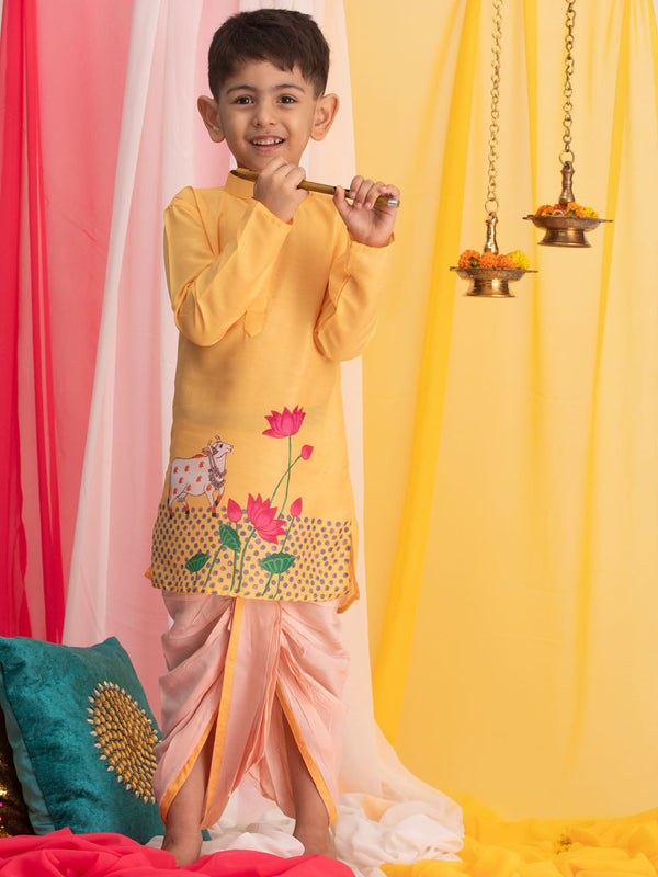 Jashvi Boys' Yellow Krishna Kurta And Dhoti Set