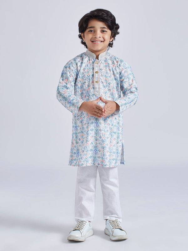 Jashvi Boys' Aqua Kurta And Pyjama Set