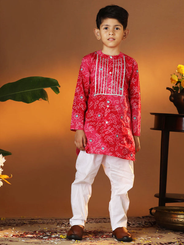 Jashvi Infant Boys' Pink And White Cotton Kurta and Pyjama Set