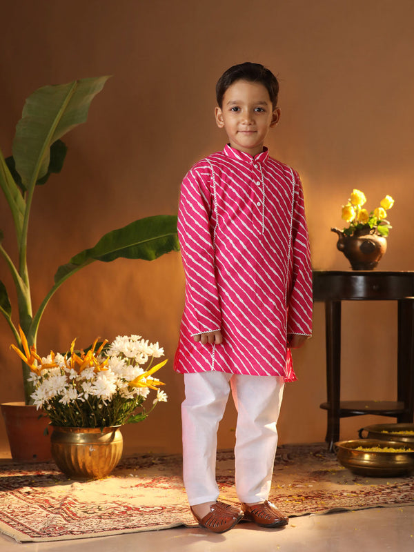 Jashvi Infant Boys' Pink And White Cotton Kurta and Pyjama Set