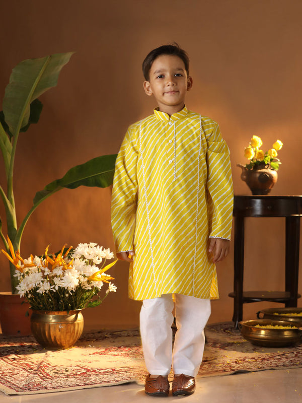 Jashvi Infant Boys' Yellow And White Cotton Kurta and Pyjama Set