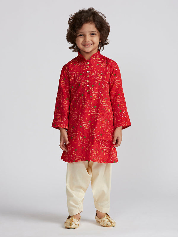 Jashvi Boys' Red Kurta And Patiala Set