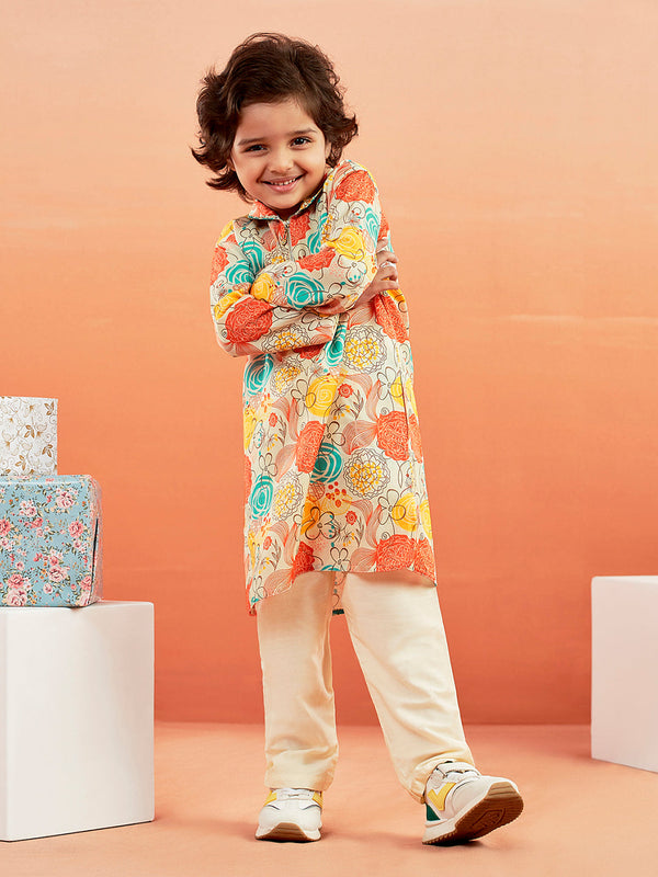 Jashvi Boys' Multicolour Kurta And Pyjama Set