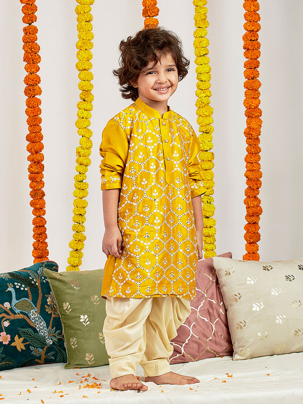 Jashvi Boys' Mustard Kurta And Patiala Set