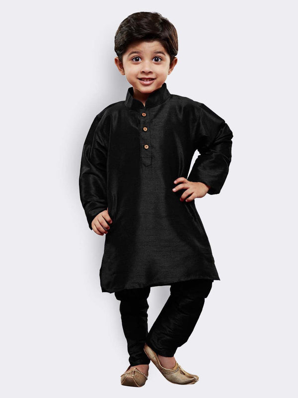 Jashvi Boys' Black Cotton Silk Kurta and Pyjama Set